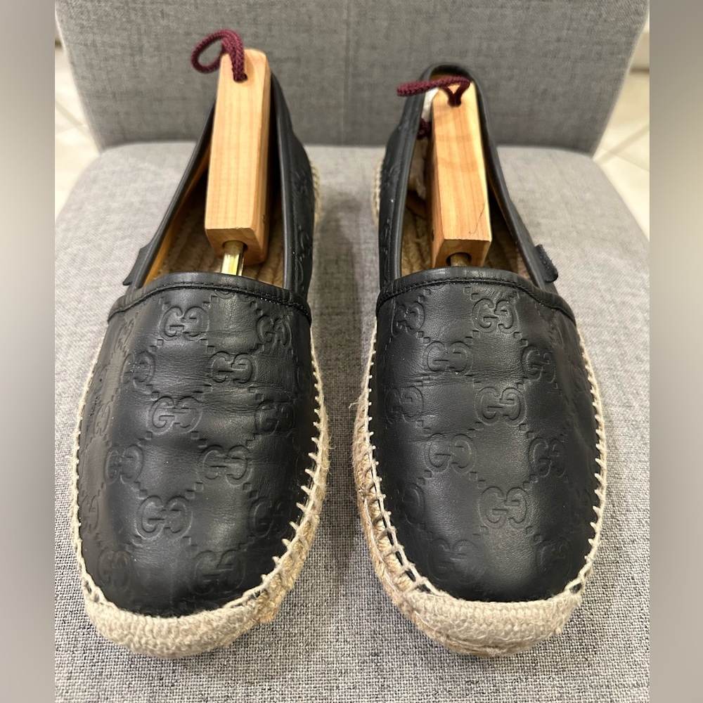 Gucci black guccissima leather espadrilles flats size 39